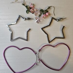 Y2k Heart Star Flower Hoop Earings Hot Pink